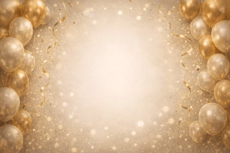 Elegant birthday background with gold balloons and open center space